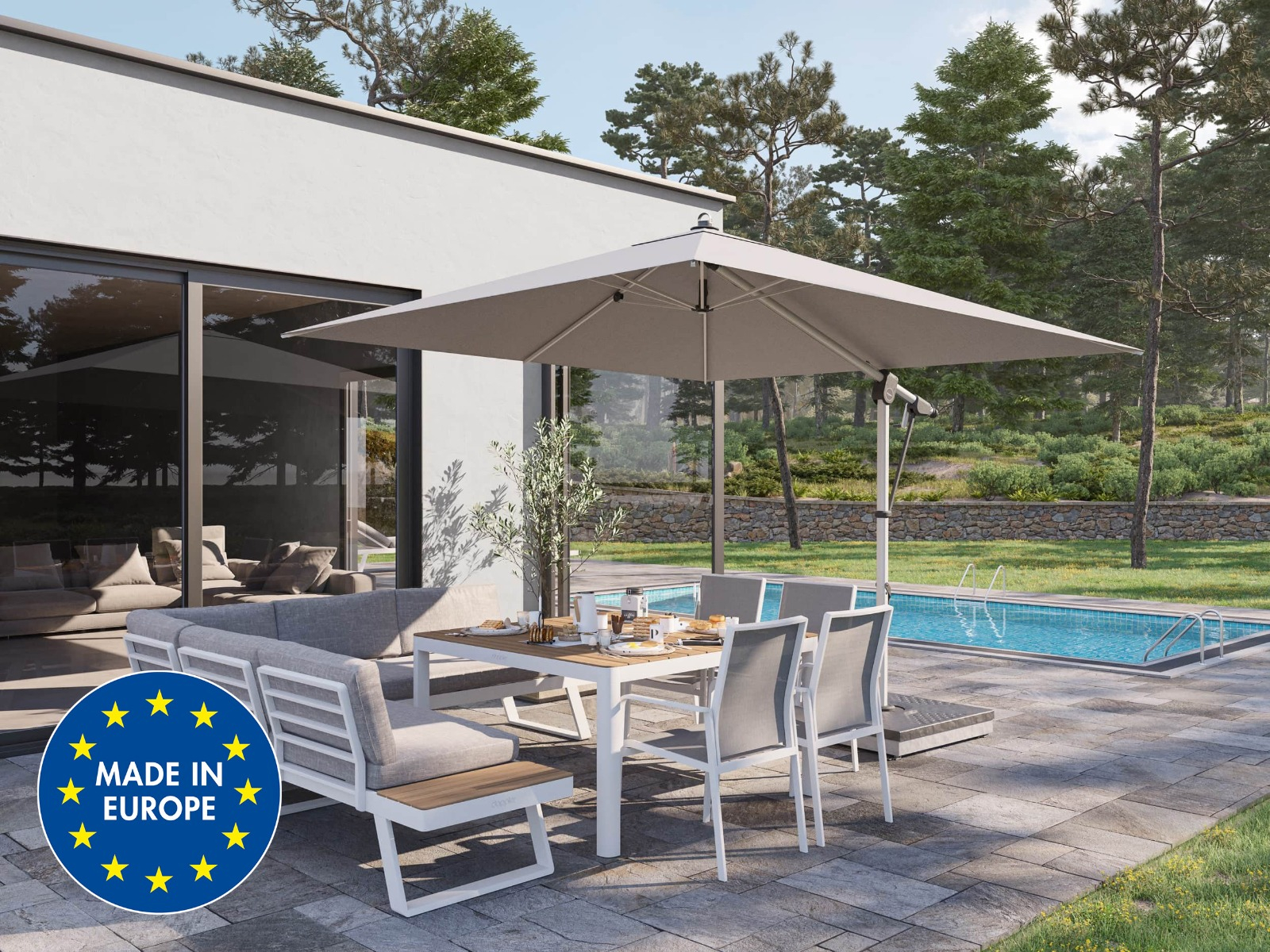 Rechteckiger Ampelschirm hellgrau von doppler Rechteckiger Ampelschirm hellgrau von doppler